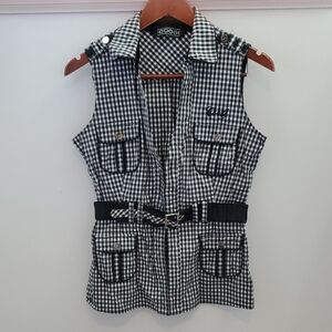 Coogi Checkered Plaid Shirt Vest Black And White Size Large